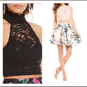 B Darlin 2pc Lace Top And Printed Skirt
